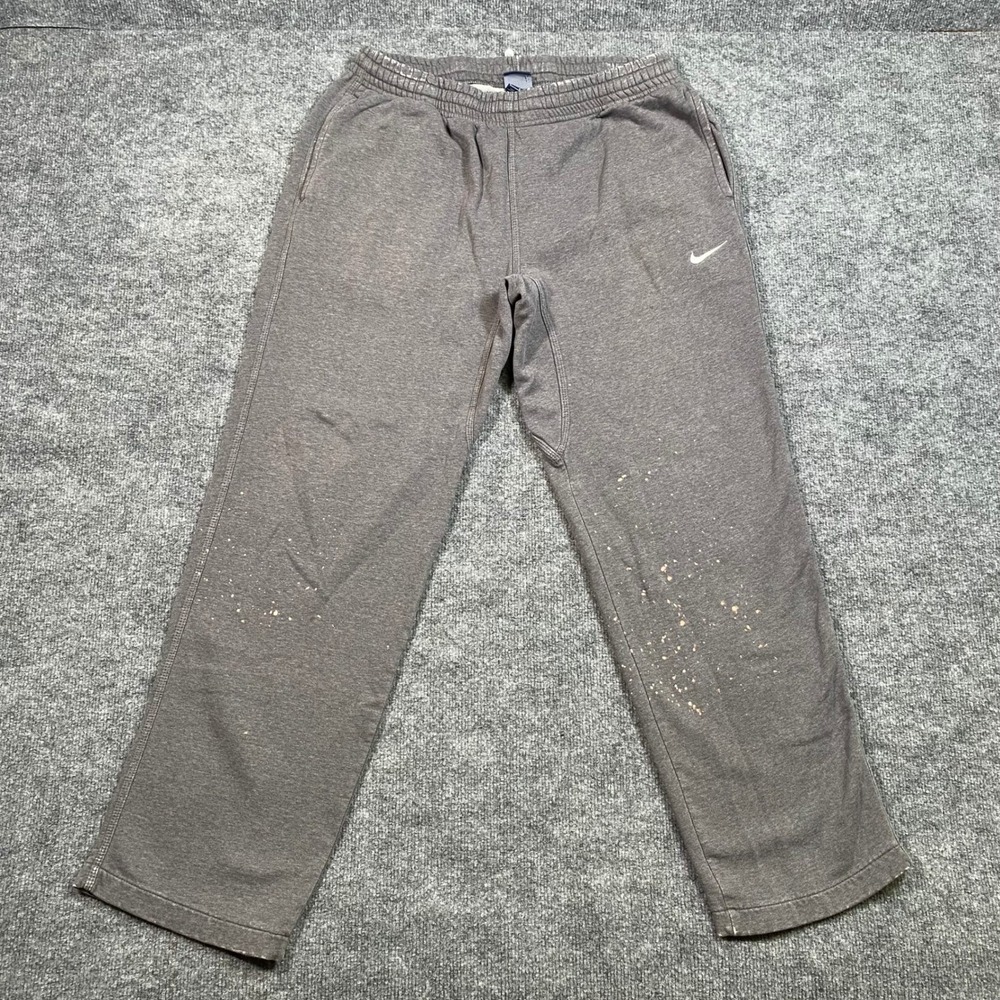 Nike Mens Gray Fleece Sweatpants Straight Leg Distressed Bleach Splatter Large